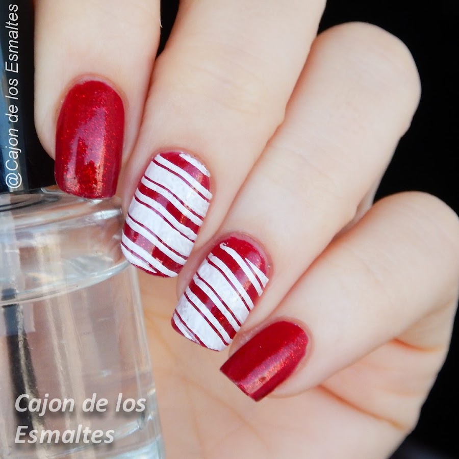 Uñas navideñas - Bastón de caramelo