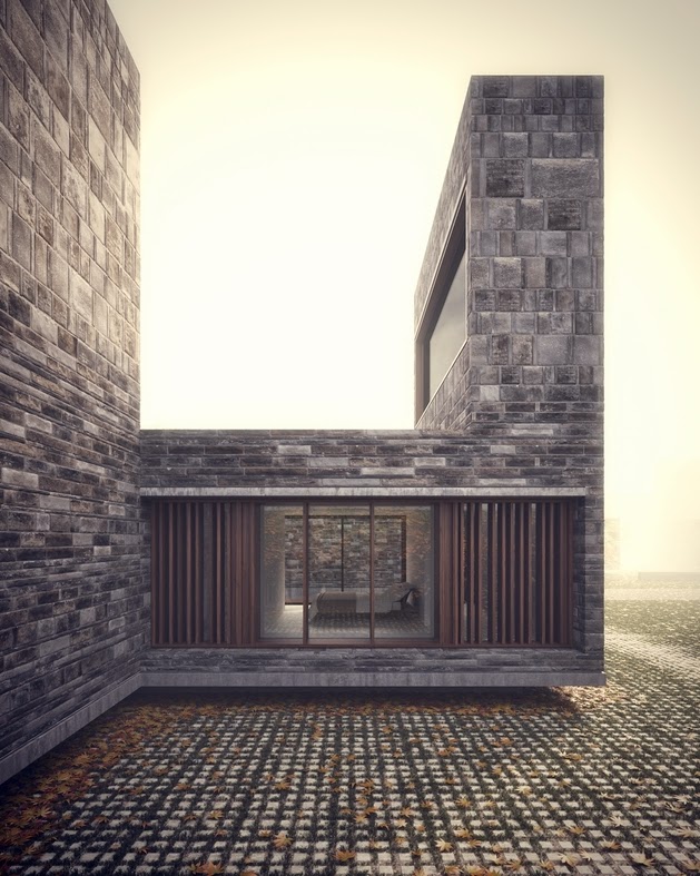 Rumah Modern dengan Dinding Batu Alam