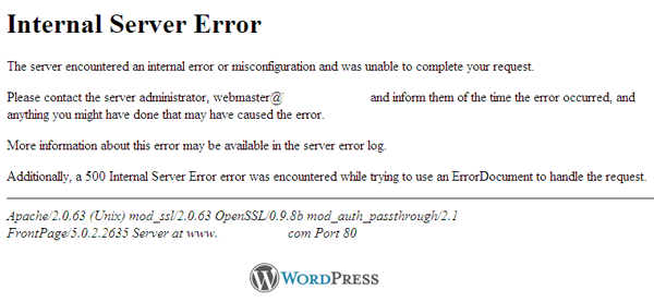 How to fix WordPress "500 Internal Server error" page