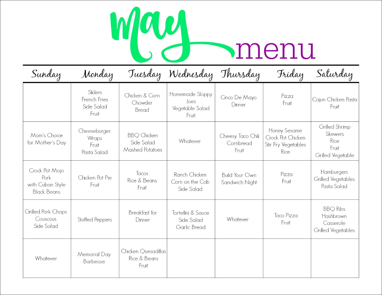 May Meal Plan for Families (& Free Printable) - The Chirping Moms