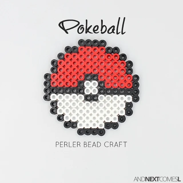 Easy Pokemon craft for kids - make a pokeball out of perler beads from And Next Comes L