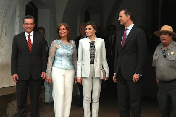 King Felipe VI and Queen Letizia of Spain, Governor of Puerto Rico, Alejandro Garcia Padilla and First Lady Wilma Pastrana as part of their arrival to La Fortaleza 