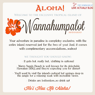 Free At Home Date night printable from Love Actually Blog - WannaHumpAlot Hawaii Themed idea. 