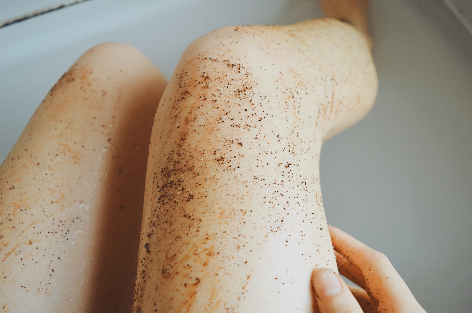 coffee body scrub on legs