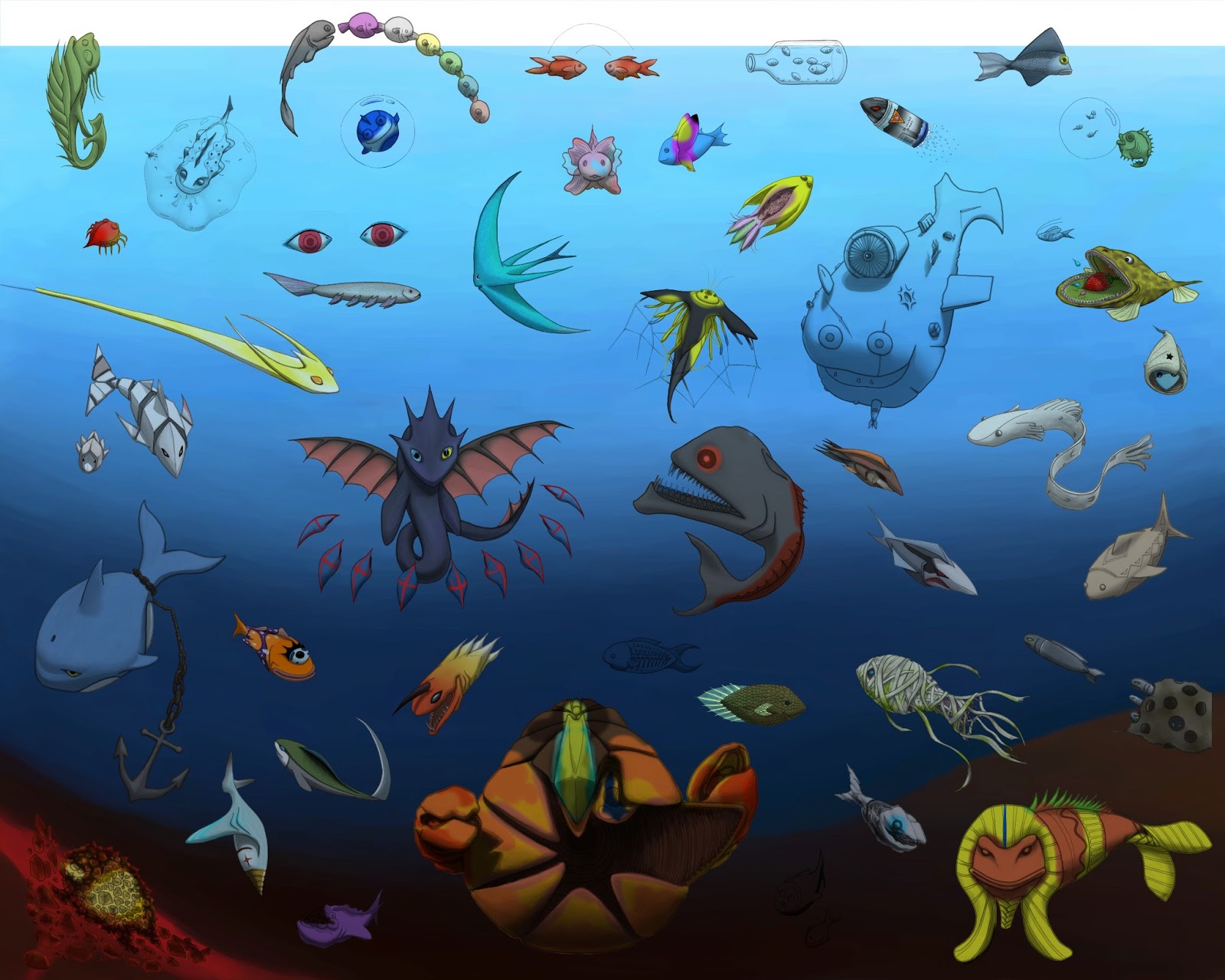 VIRTUAL vision: 實踐大學插畫班作品 6 - 一百隻魚造型設計 Part 5 (Jan - Feb 2013)