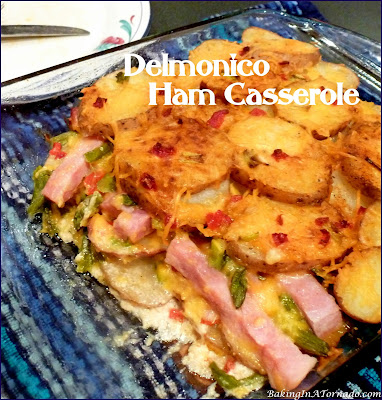 An easy winter meal, Delmonico Ham Casserole is a deliciously cheesy dinner that preps in minutes. | Recipe developed by www.BakingInATornado.com | #recipe #dinner