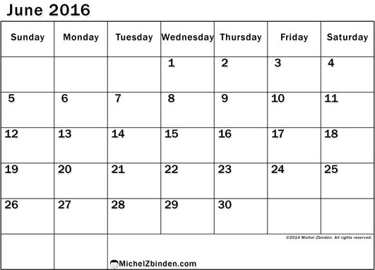 June 2016 Blank Calendar, June 2016 Printable Calendar, June 2016 Calendar Printable, June 2016 Printable Calendar PDF