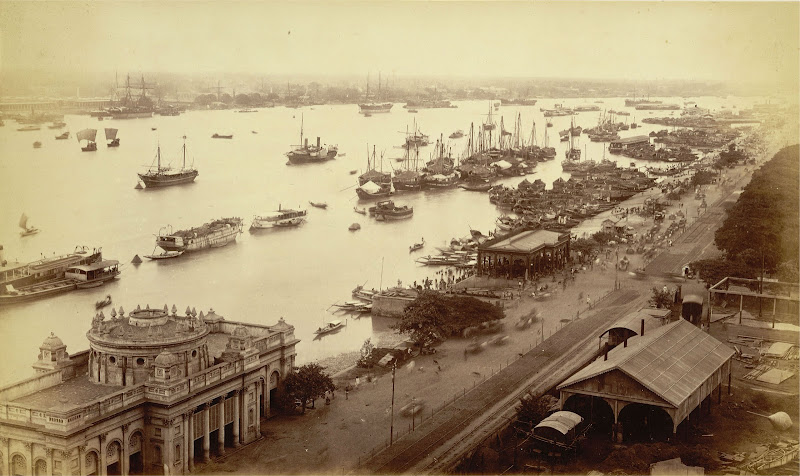 View of Shipping Vessels and Ghats on the River Hooghly, Calcutta (Kolkata) 1885