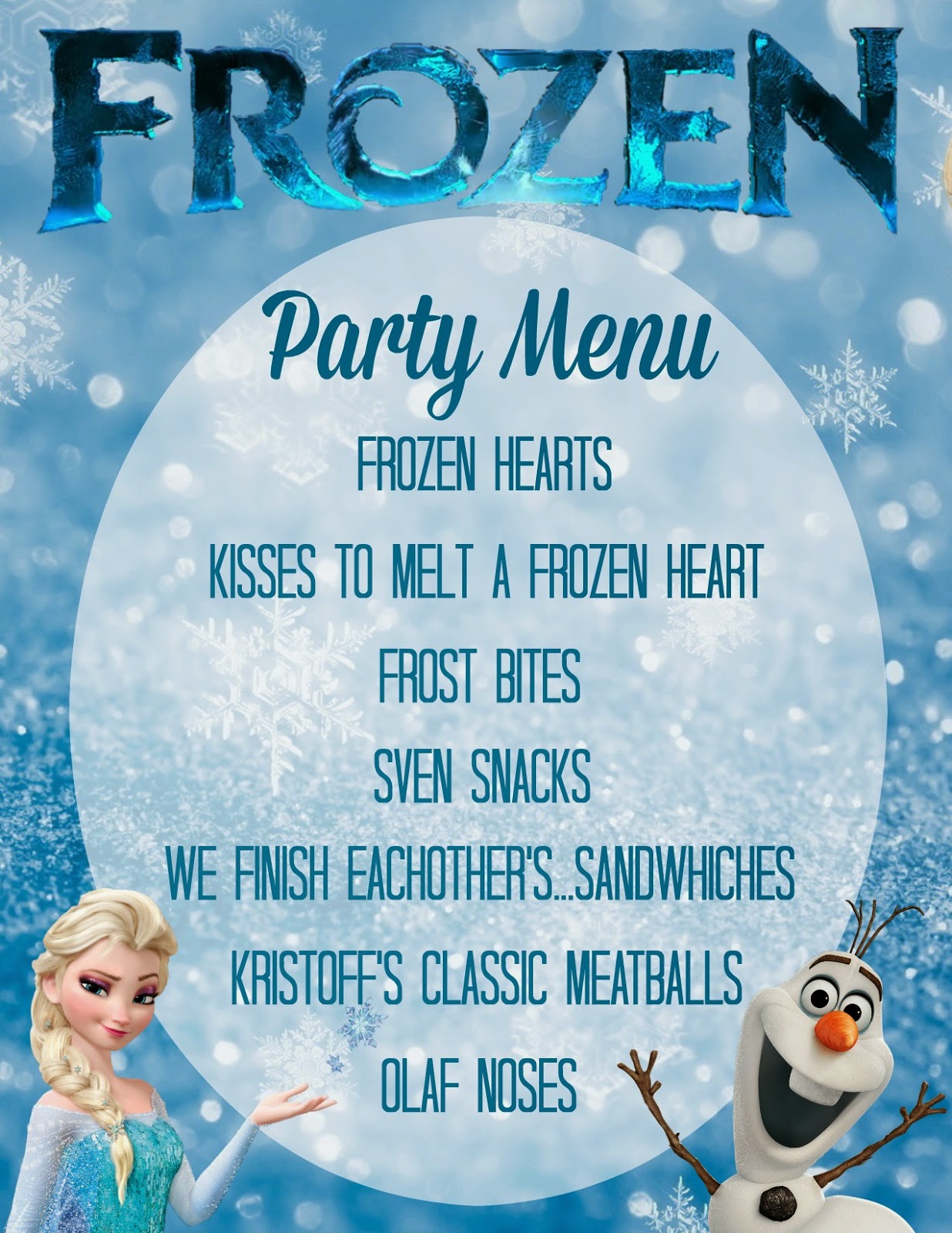 FREE Frozen Party Menu download + Party Ideas and Inspiration