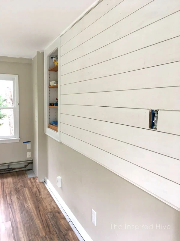 How to install tongue and groove shiplap planks. One Room Challenge playroom makeover update.