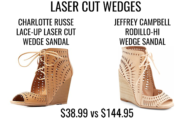 When I tell you guys I have been searching for a dupe to the infamous Jeffrey Campbell "Rodillo-Hi" wedge sandal, I really mean SEARCHING. I have scoured the internet high and low looking for a cheaper, for lack of a better term, but equally gorgeous pair of lace-up laser cut wedges and I finally hit the jackpot! It took me 2 seconds to select my size, add them to my cart, and hit checkout - that's how excited I was about this great find. I honestly couldn't keep these to myself so keep reading to check out where I found the Save version of my laser cut wedges!