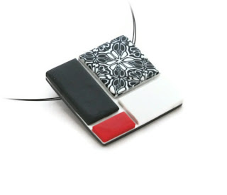 Black & White Polymer Clay Square Pendant created with my kaleidoscope cane