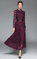 Best Deal Long Sleeve Blue Red Lace Maxi