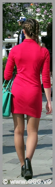 Girl's outfit with red summer dress on the street