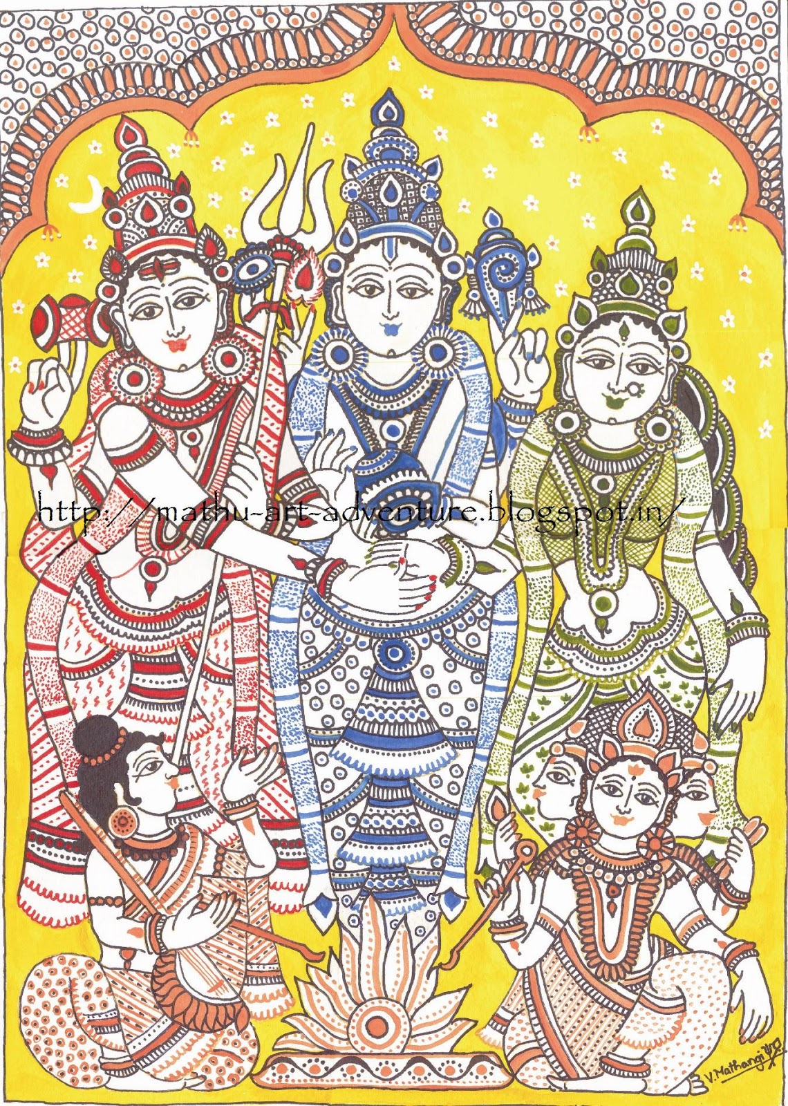 Traditional Indian Paintings Kalamkari Meenakshi Sundareshwarar