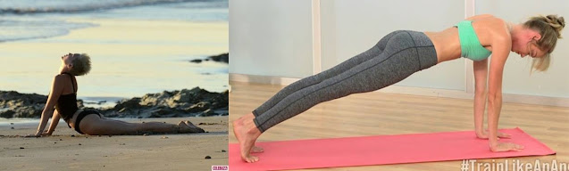 Praticando ioga em casa ou na praia