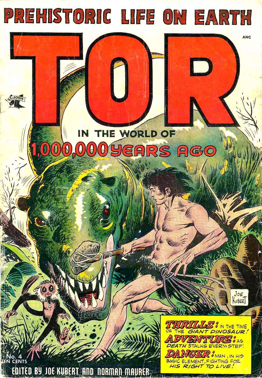 Tor v1 #4 st john golden age comic book cover art by Joe Kubert