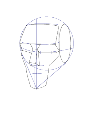 A good way to shape the face is to draw a line to separate the planes of the front of the face and the side of the face.