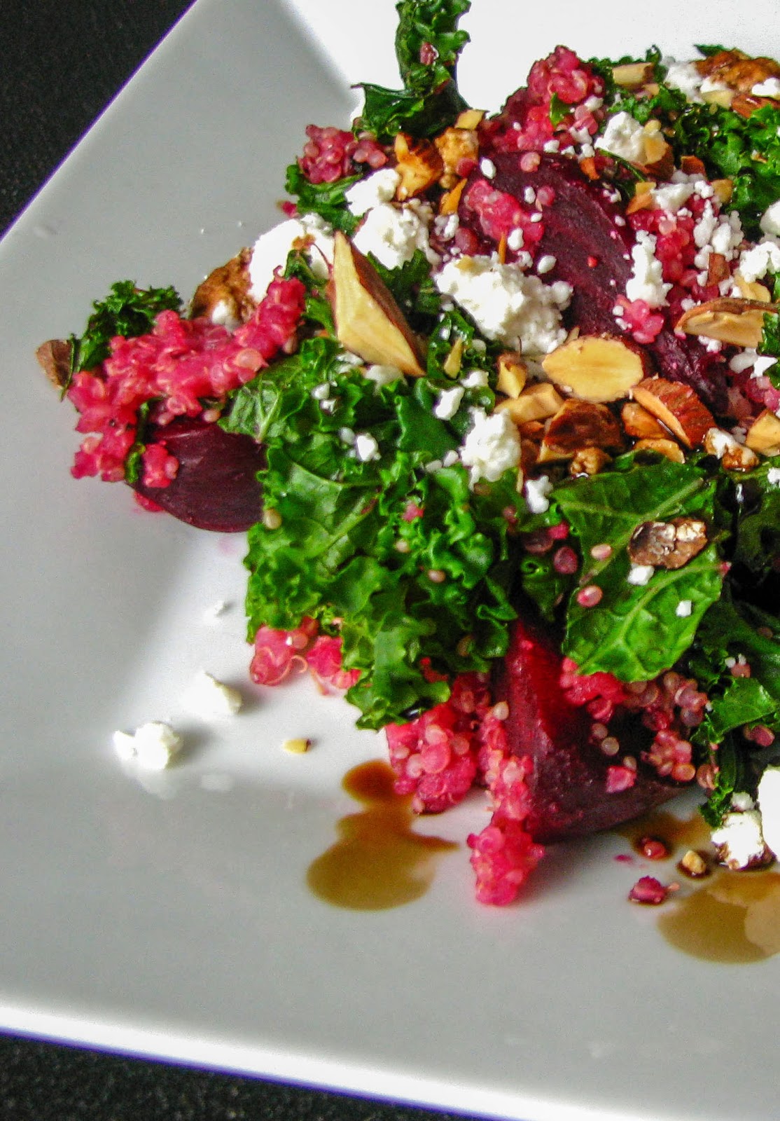 two foodies & a pup Roasted Beet, Kale & Quinoa Salad w/ Goat Cheese