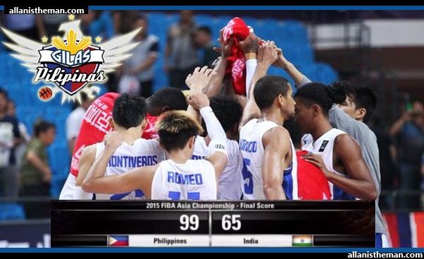 Gilas Pilipinas beats India by 34 points; secures Group E top seed - FIBA Asia 2015 (VIDEO)