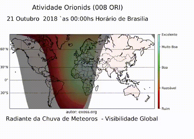 visibilidade do pico da chuva de meteoros orionidas 2018