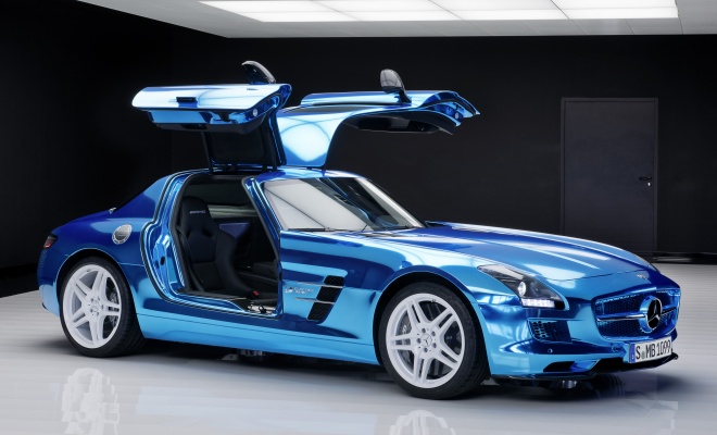 Mercedes AMG SLS Electric Drive doors open