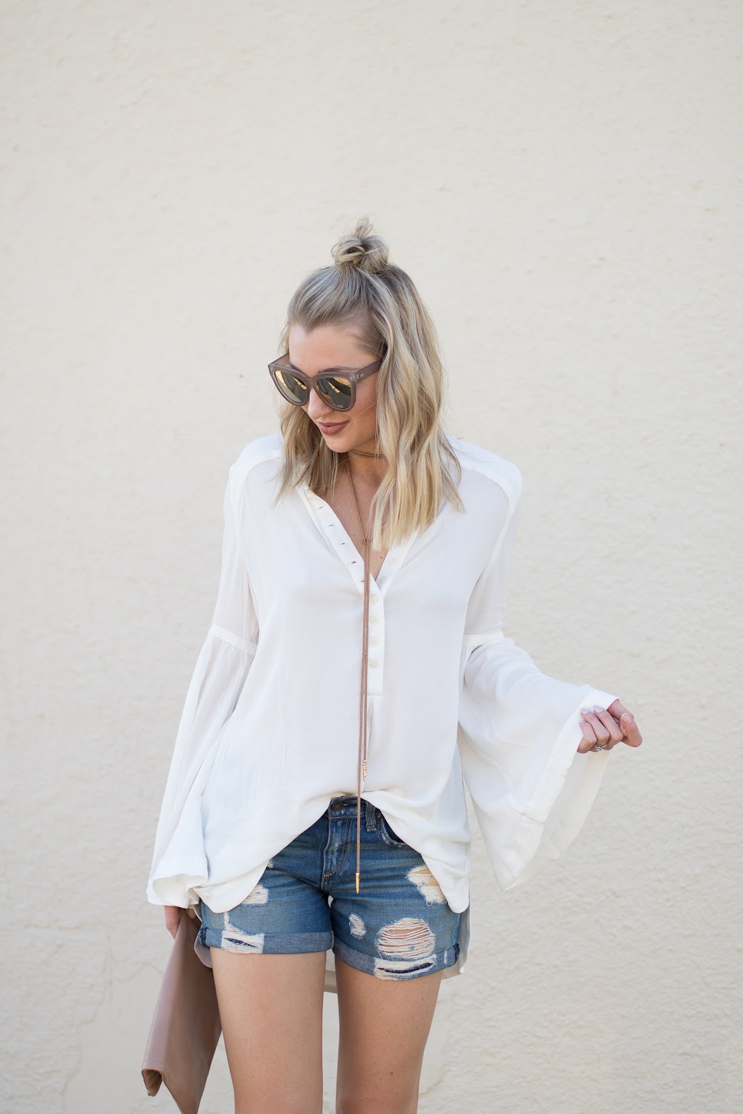 White bell sleeve top