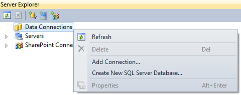 adding data connection in sql server