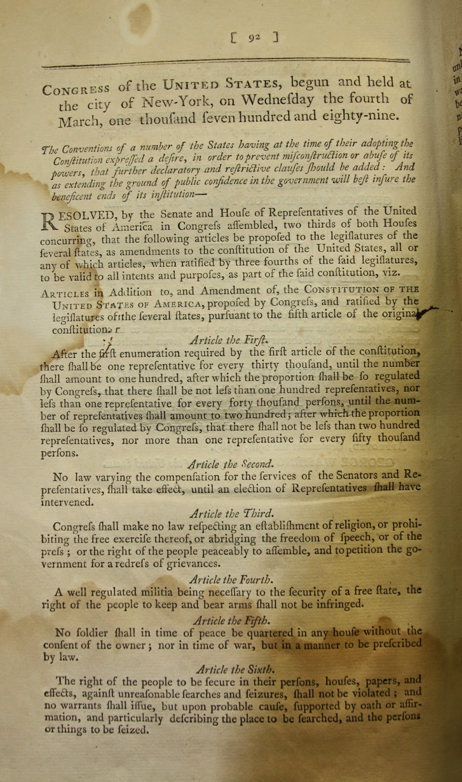Riesenfeld Rare Books Blog: Our Earliest Copy of the Bill of Rights