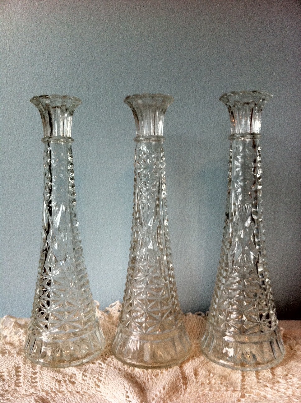 Lady Jane's Treasure Trove *SOLD* Pressed glass bud vase trio 10