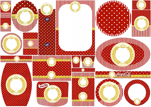Corona Dorada en Rojo: Etiquetas para Candy Buffet para Bodas para Imprimir Gratis. 