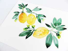 Watercolor Lemons, Leaves, and Blossoms by Elise Engh