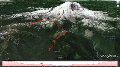 Our Hike Route from Sunrise to Lake Eleanor (via Canon GPS Logger and Google Earth)
