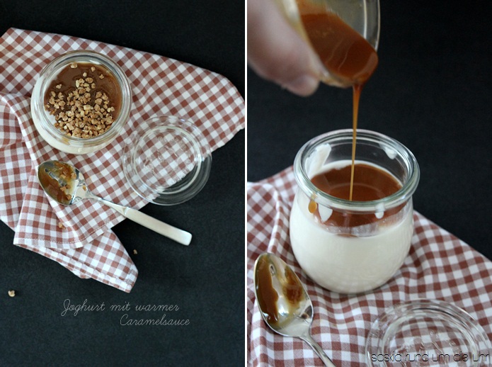 SaskiarundumdieUhr: Joghurt mit warmer Caramelsauce....