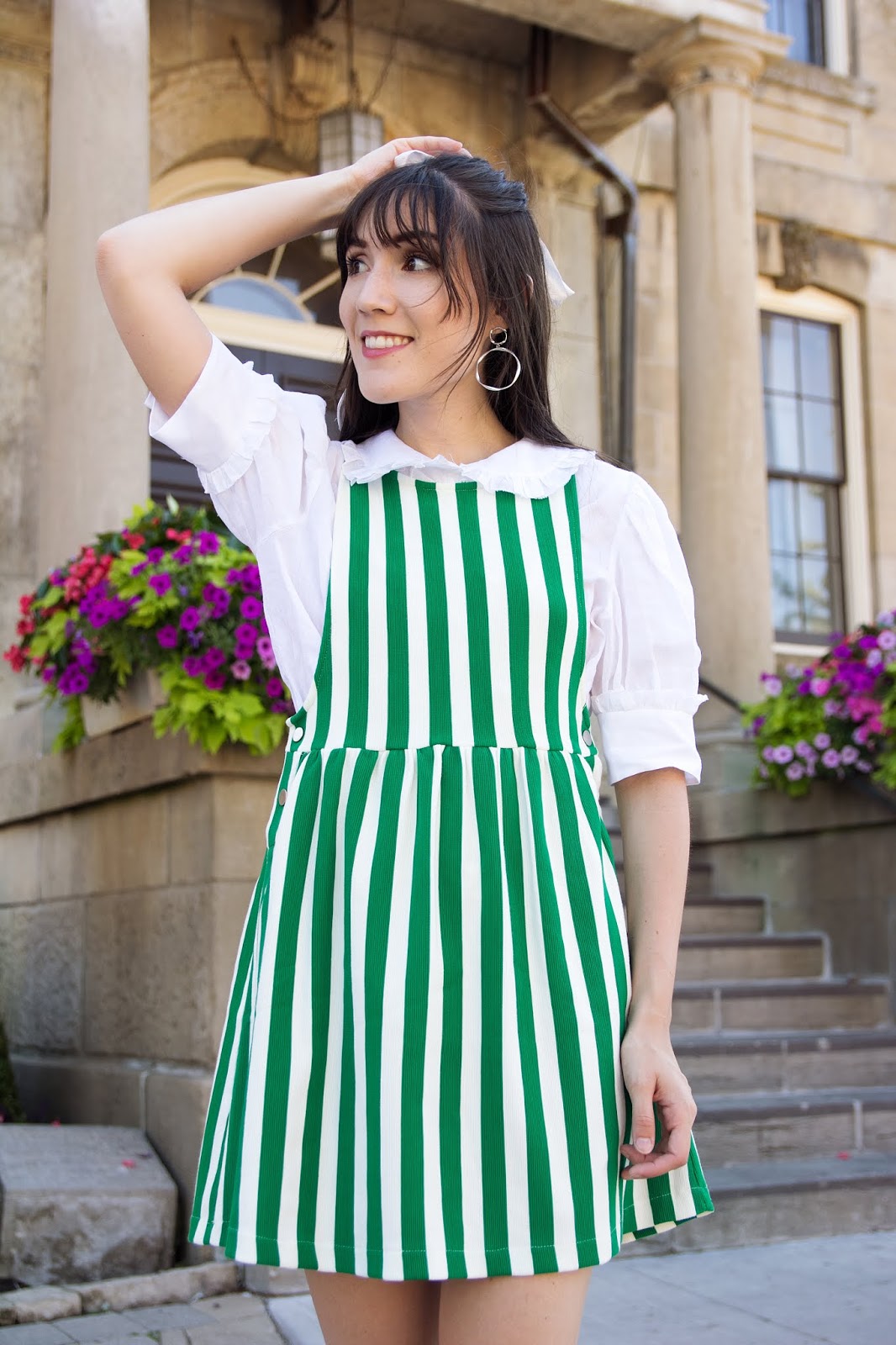 Green white striped dress Clearance