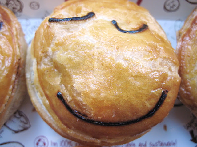 Smiling meat pies welcome you at the New in New York restaurant Pie Face