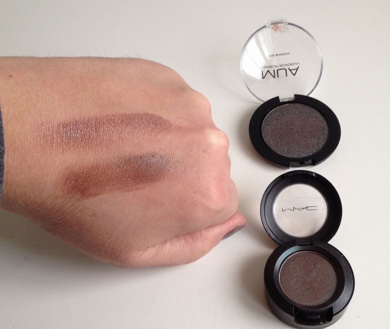 MUA Eyeshadow shade 12 a dupe for MAC Club swatches with duo chrome effect.