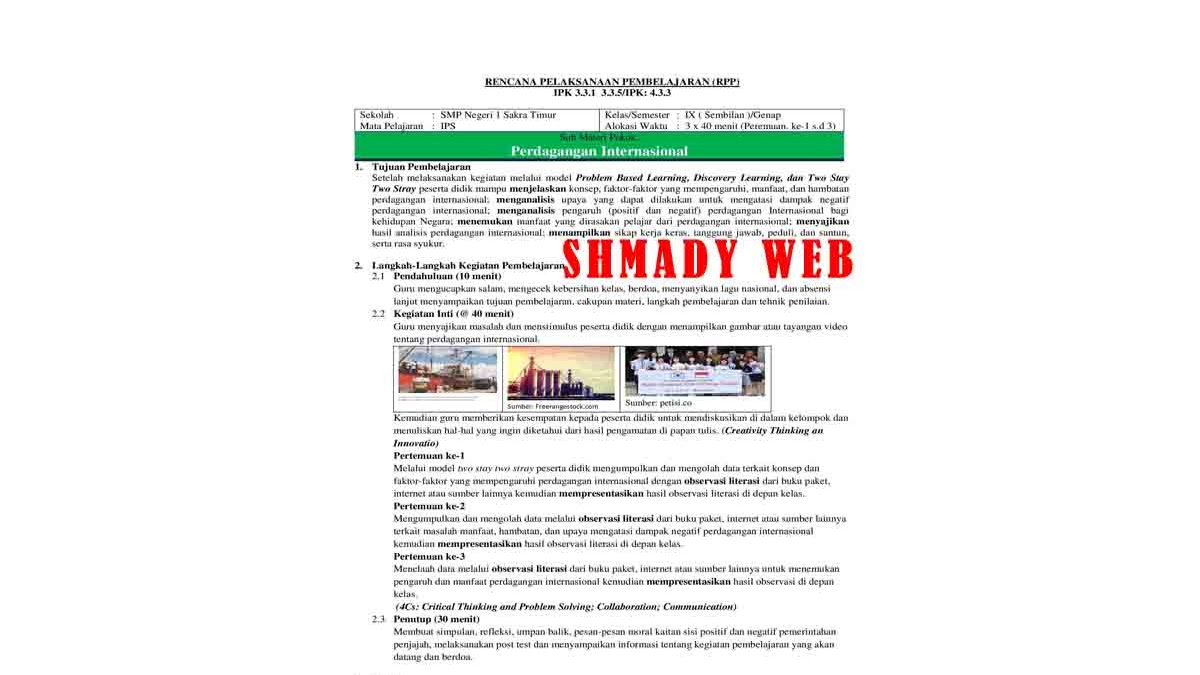 Contoh Rpp 1 Lembar Ips Kelas 9 Materi Perdagangan Internasional