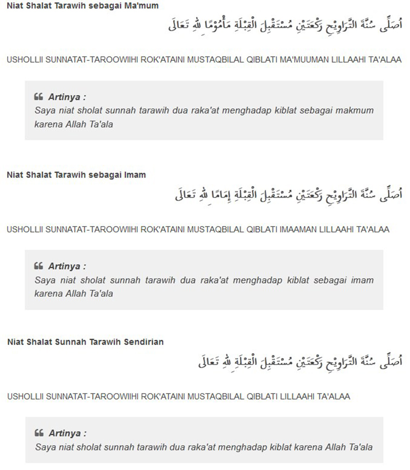 Niat Sholat Tarawih Berjamaah Sendiri Lengkap Tulisan Arab Latin Dan Artinya Share Netizen