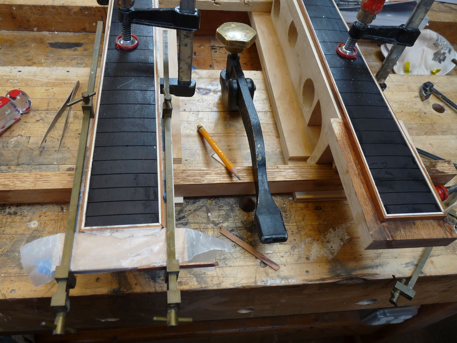 Bob's Archtop Guitar Build Glory work! Fingerboards and Inlays at last.