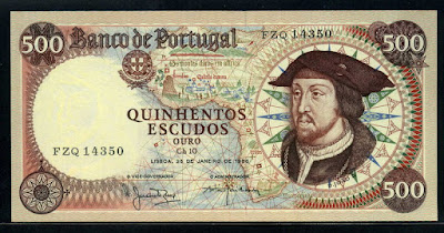 Portugal bank notes 500 Escudos banknote, King João II