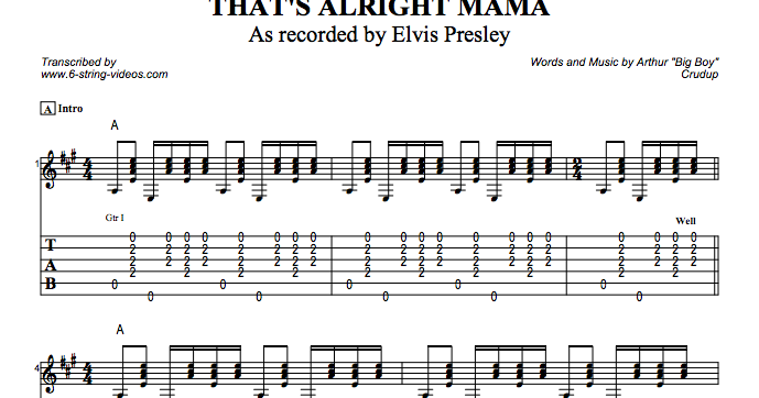 Guitar Tabs Tabs And Song Sheets For That S Alright Mama As Recorded By Elvis Presley