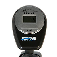 LCD workout computer displays time, speed, distance, calories burned, heart rate and scan, on ProGear 100S indoor training cycle