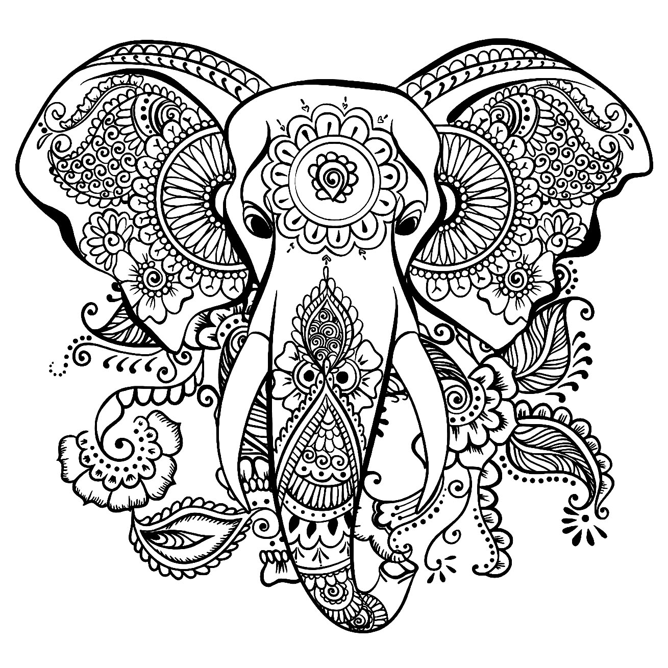 Tranh tô màu chú voi được vẽ họa tiết mandala