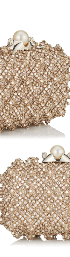 Jimmy Choo Cloud Pearl Satin Clutch Bag with Crystal Bead Embroidery