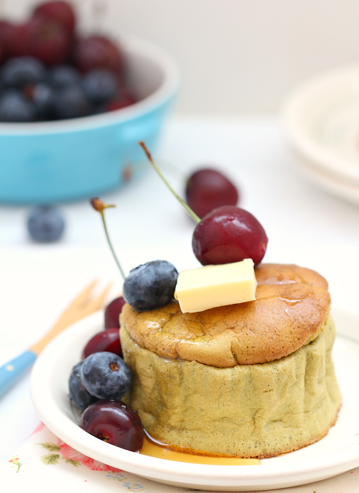 Baked matcha soufflé pancakes