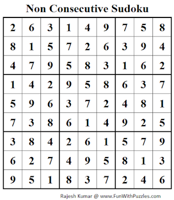 Non Consecutive Sudoku (Fun With Sudoku #89) Puzzle Solution