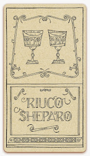Two of Chalices card - inked illustration - In the spirit of the Marseille tarot - minor arcana - design and illustration by Cesare Asaro - Curio & Co. (Curio and Co. OG - www.curioandco.com)
