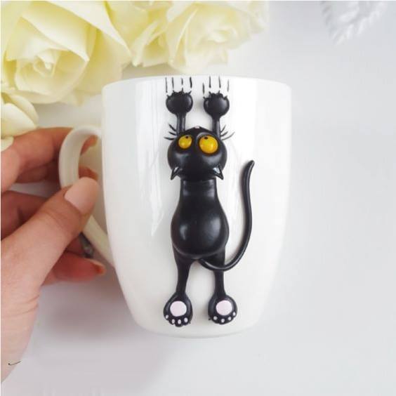 Tazas decoradas con arcilla polimérica o porcelana fría | Construccion