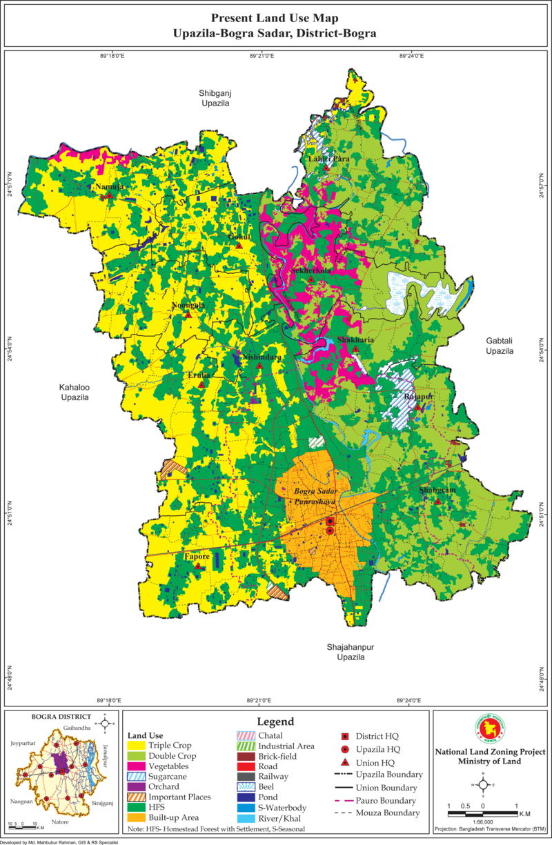 Bogra Sadar Upazila Land Use Mouza Map Bogra District Bangladesh